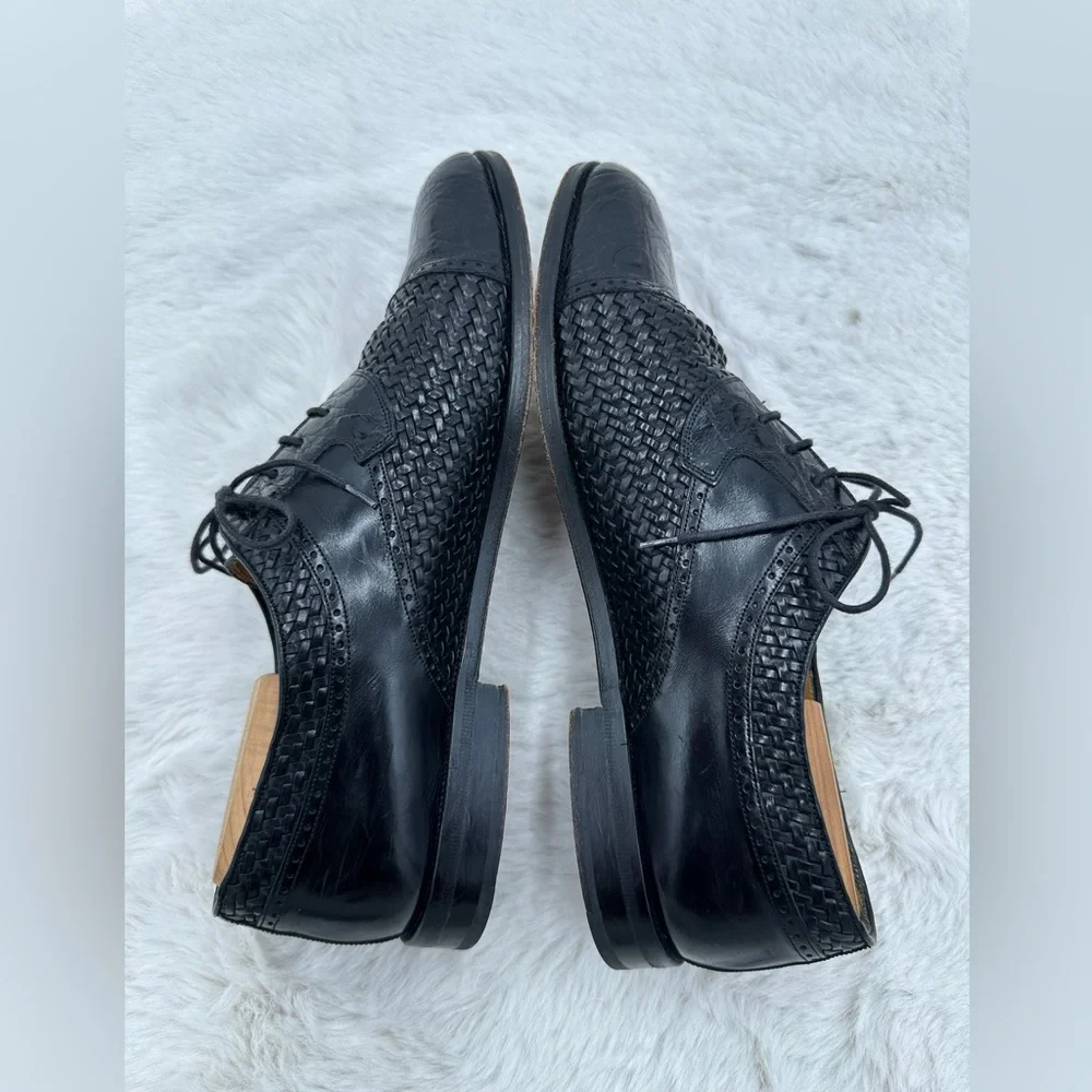 Mezlan Black Acapulco‎ Genuine Crocodile Cap Toe Woven Leather Oxford shoes 10.5